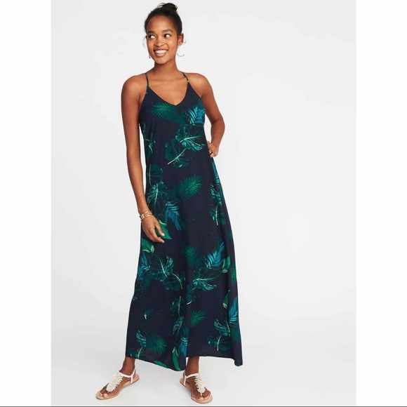 Old Navy | Dresses | Old Navy V Neck Maxi Dress Palm Leaf Dress Xxl |  Poshmark